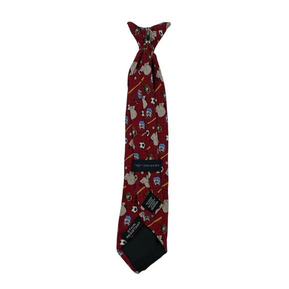 Dockers Y2K Boys Red Multicolor Sport Themed Stain Resistant Clip On Tie - Picture 7 of 7